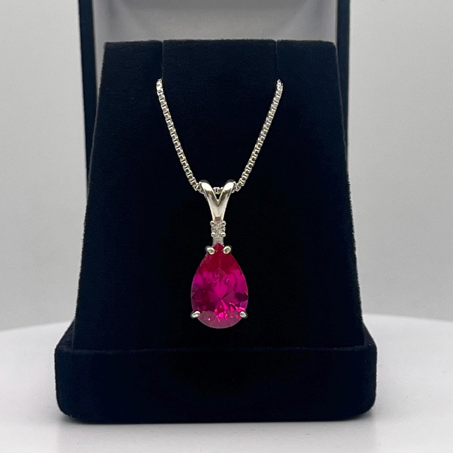 Beautiful 6.5ct Pink Sapphire Necklace White Sapphire Accent Pendant 16” 18” Sterling Silver Bridal Jewelry Gift Teardrop