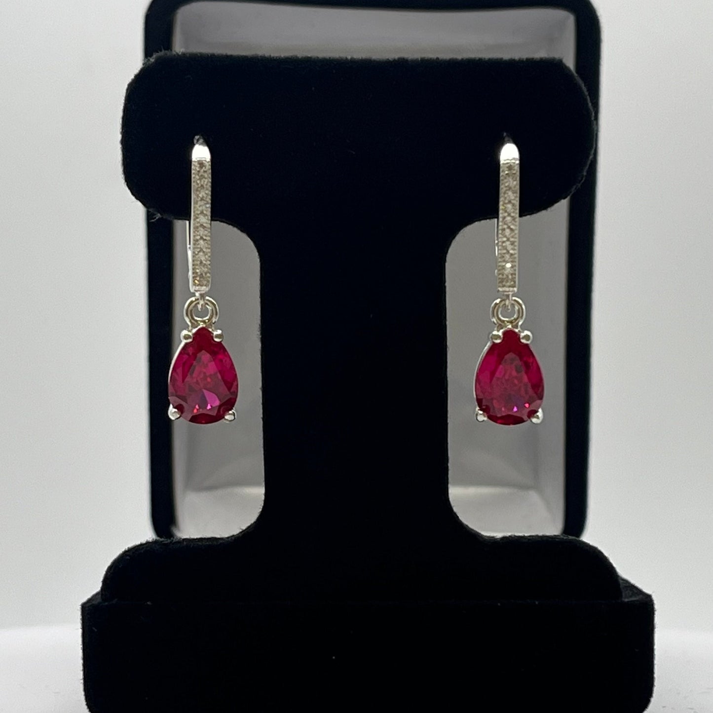 Beautiful 5ctw Pear Cut Ruby Earrings in Sterling Silver Teardrop Ruby Earrings