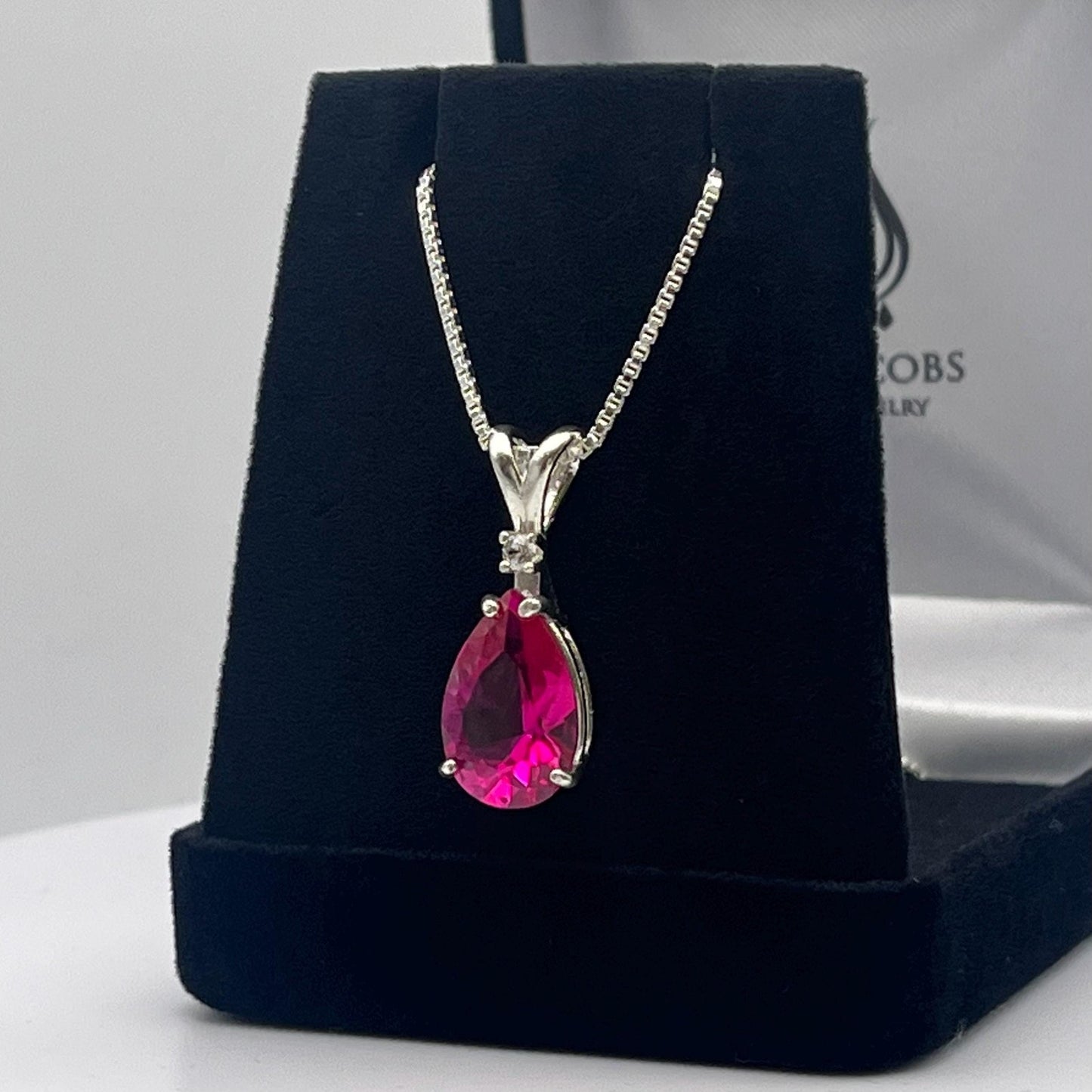 Beautiful 6.5ct Pink Sapphire Necklace White Sapphire Accent Pendant 16” 18” Sterling Silver Bridal Jewelry Gift Teardrop