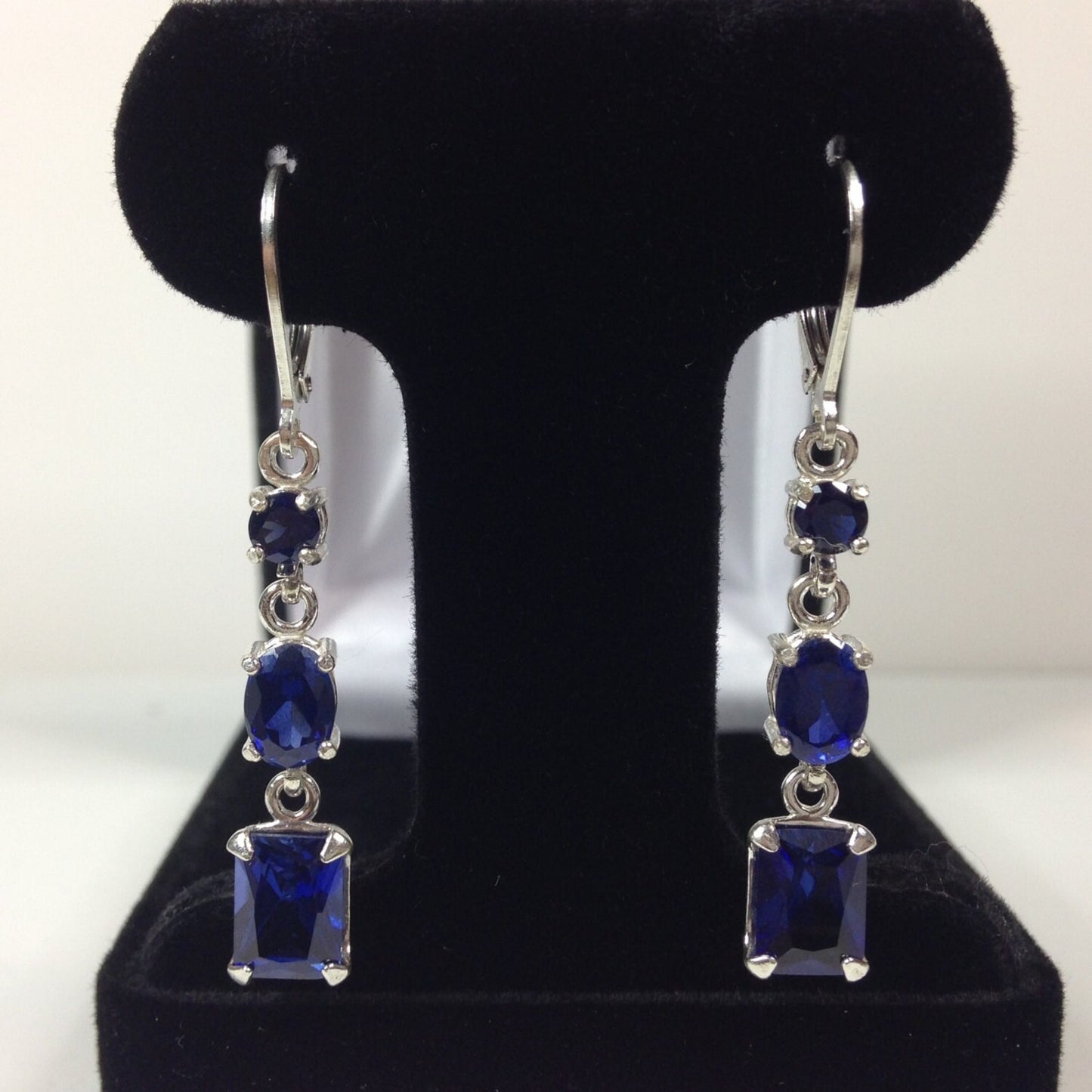 Gorgeous Multi Cut Sapphire Earrings in Sterling Silver