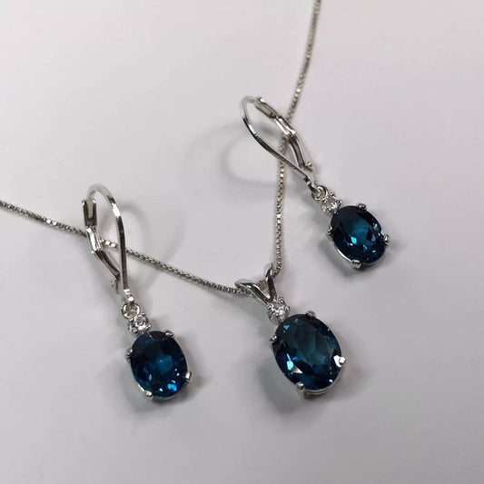 Beautiful 5.3ctw London Blue Topaz Necklace & Earrings Set