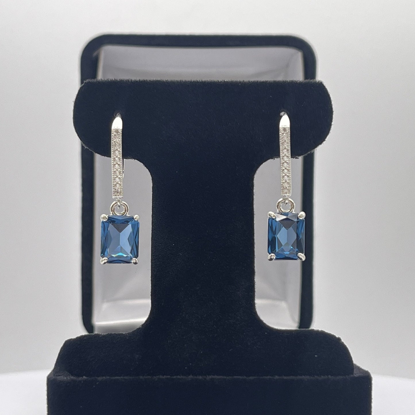 BEAUTIFUL 6ctw Emerald Cut London Blue Spinel Earrings in Sterling Silver