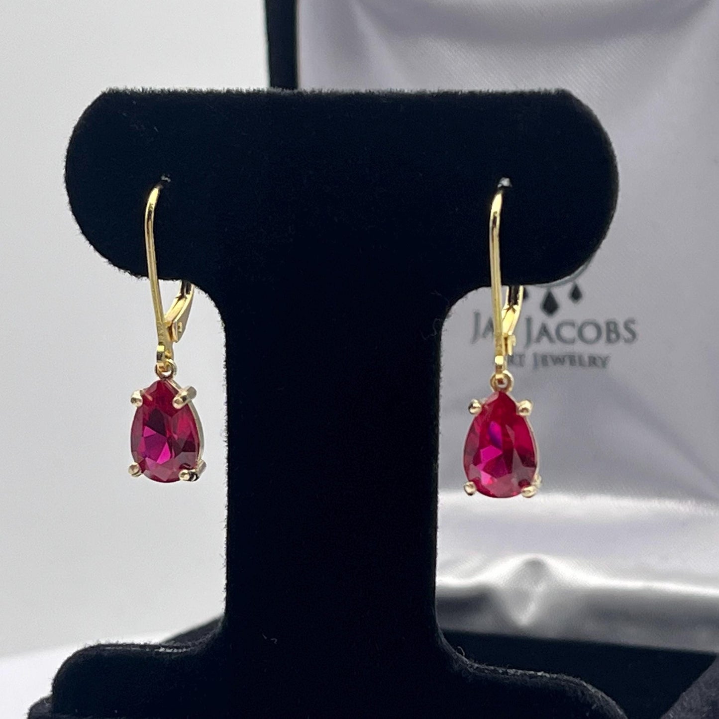 Beautiful 3ctw Pear Cut Ruby Earrings 14k Gold Drop Dangle Ruby