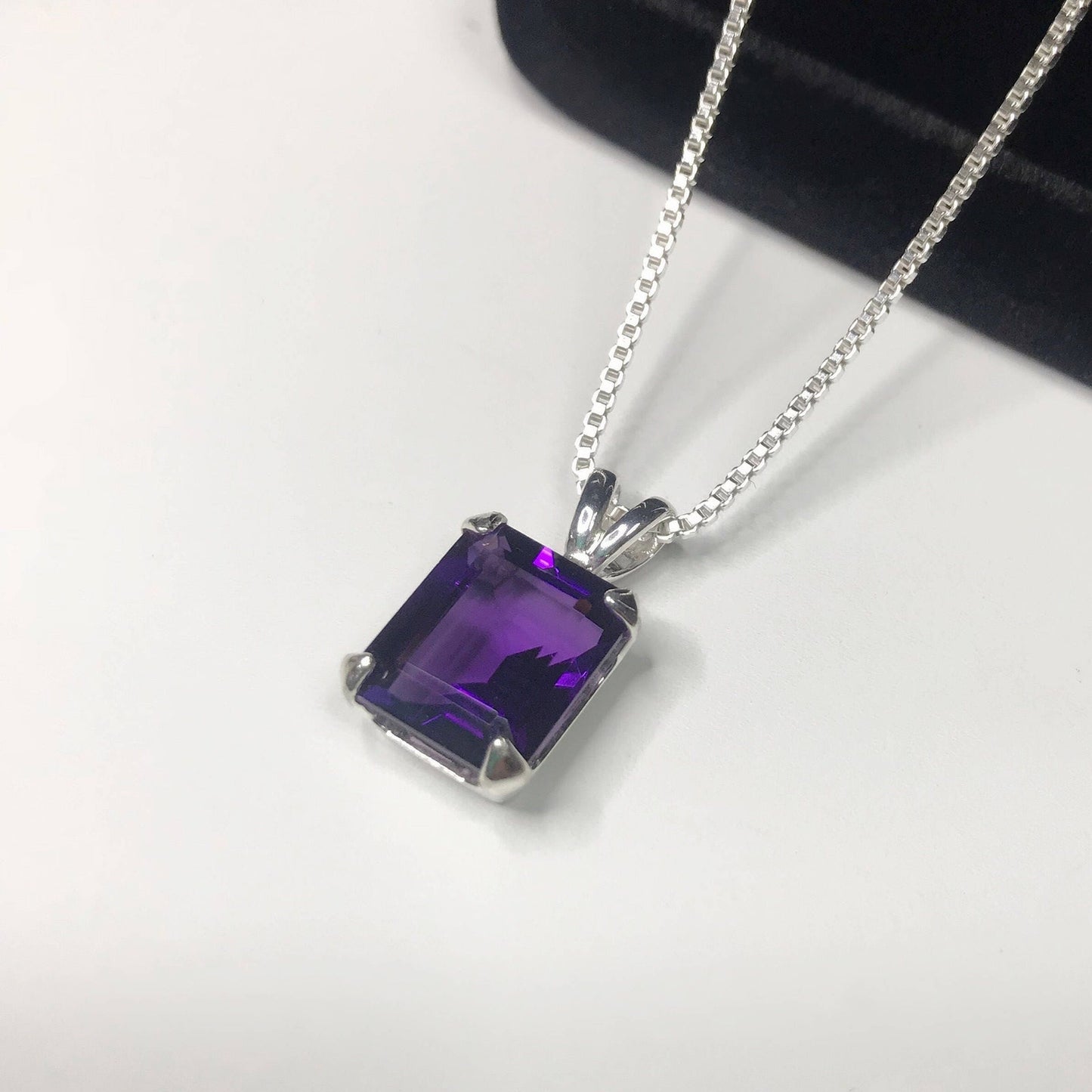 Gorgeous 5.5ct Royal Purple Amethyst Necklace Sterling Silver Trending Jewelry Gift Emerald Cut Amethyst February Birthstone