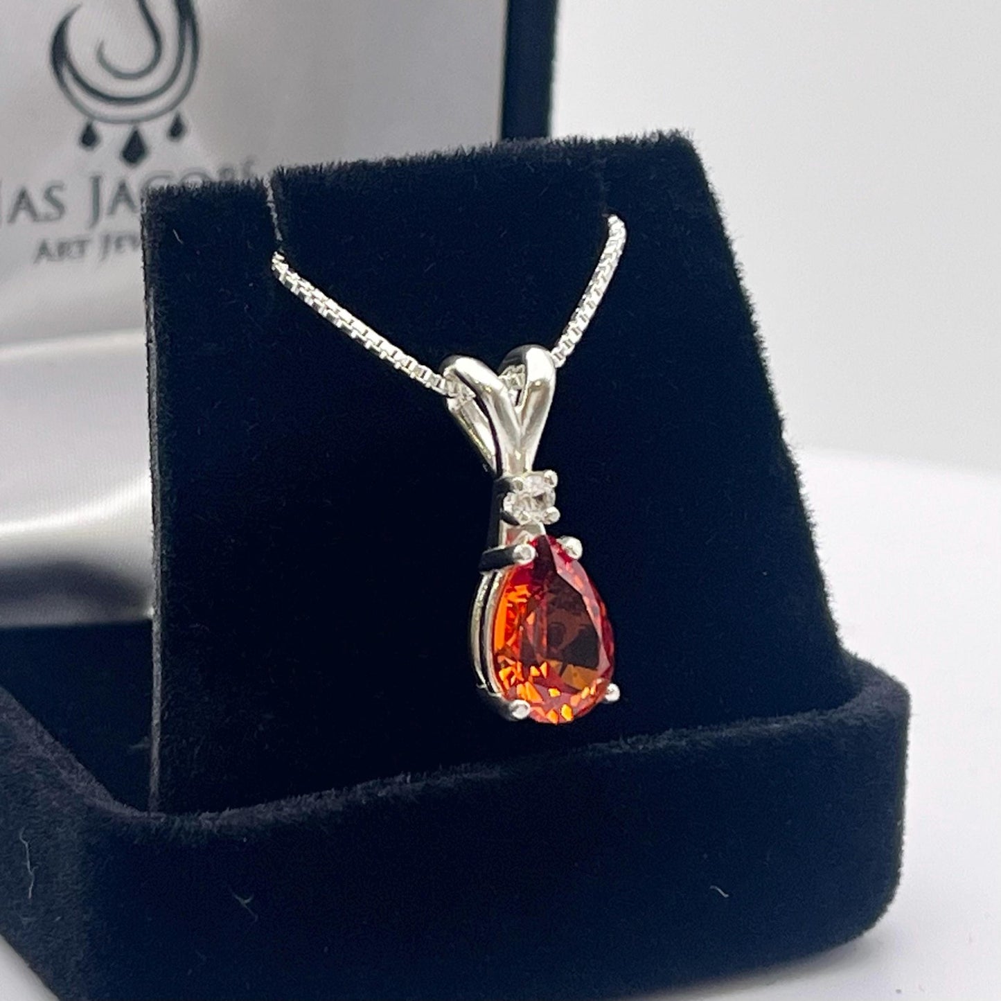 2.5ct Pear Cut Orange Padparadscha Sapphire Necklace White Sapphire Accent Fine Jewelry Gift Orange Sapphire Necklace