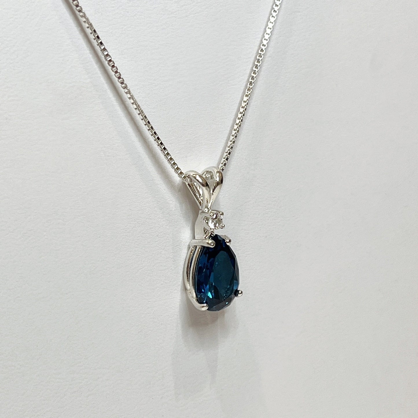 BEAUTIFUL 2ct London Blue Spinel & White Topaz Necklace Sterling Silver Pendant Trending Jewelry Gift December