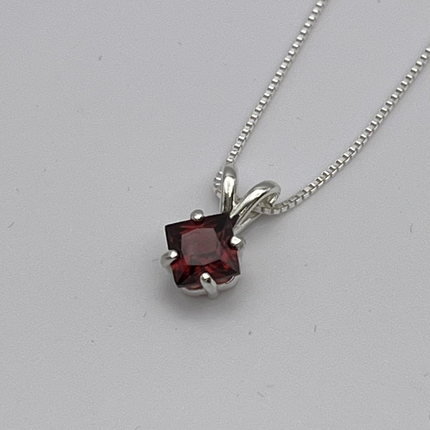 Beautiful 1.25ct Princess Cut Mozambique Garnet Necklace January Birthstone