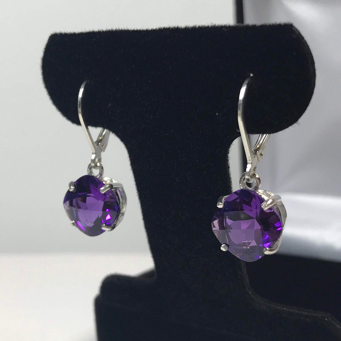 Beautiful 9ctw Cushion Cut Amethyst Earrings in Sterling Silver Royal Purple