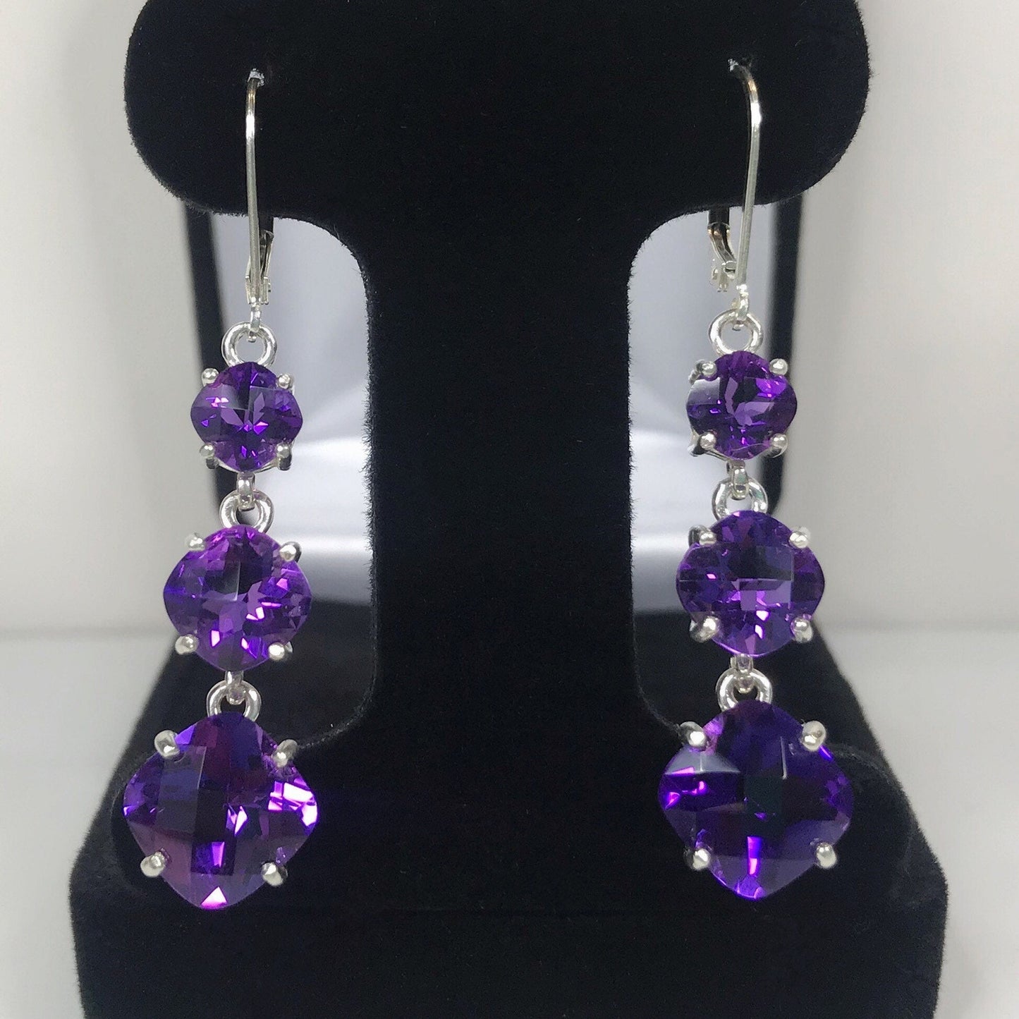 Beautiful 12ctw Cushion Cut Amethyst Earrings in Sterling Silver
