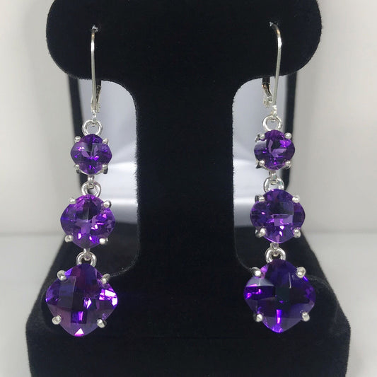 Beautiful 12ctw Cushion Cut Amethyst Earrings in Sterling Silver