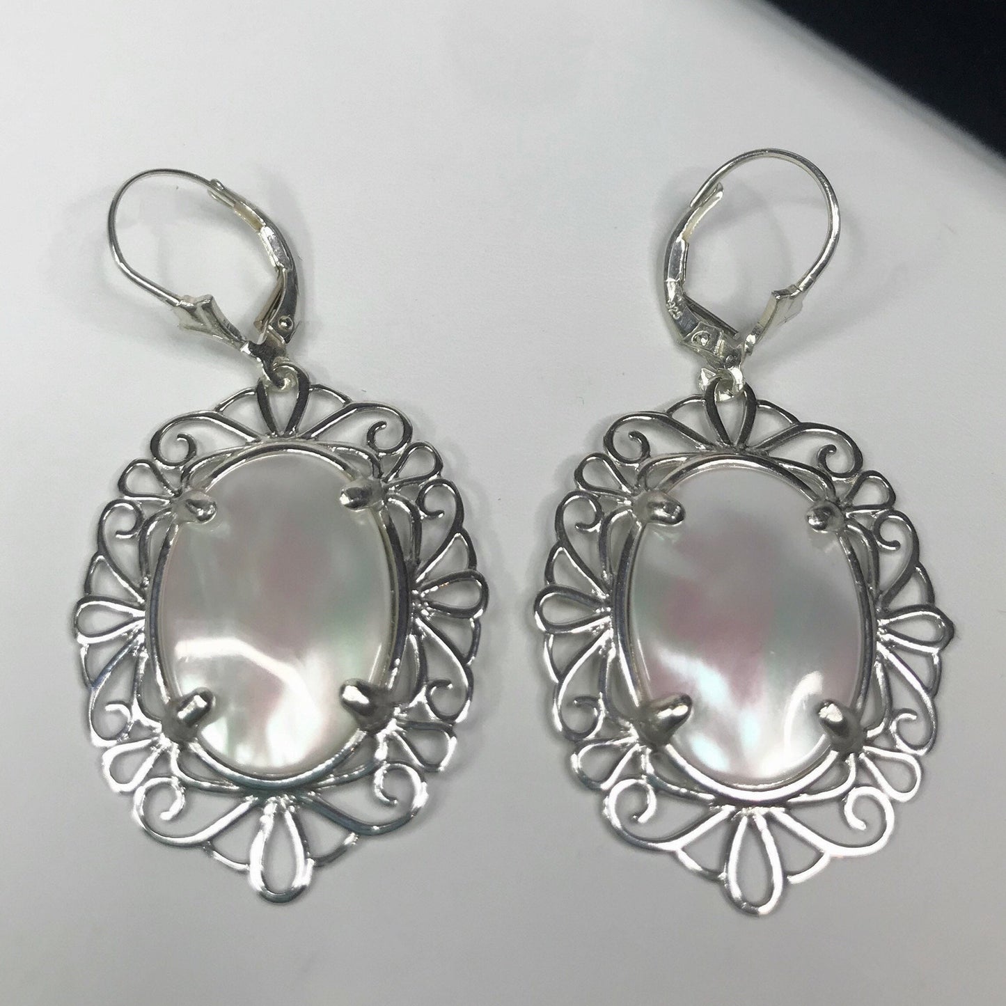 Beautiful Mother of Pearl Earrings in Sterling Silver 2 inch