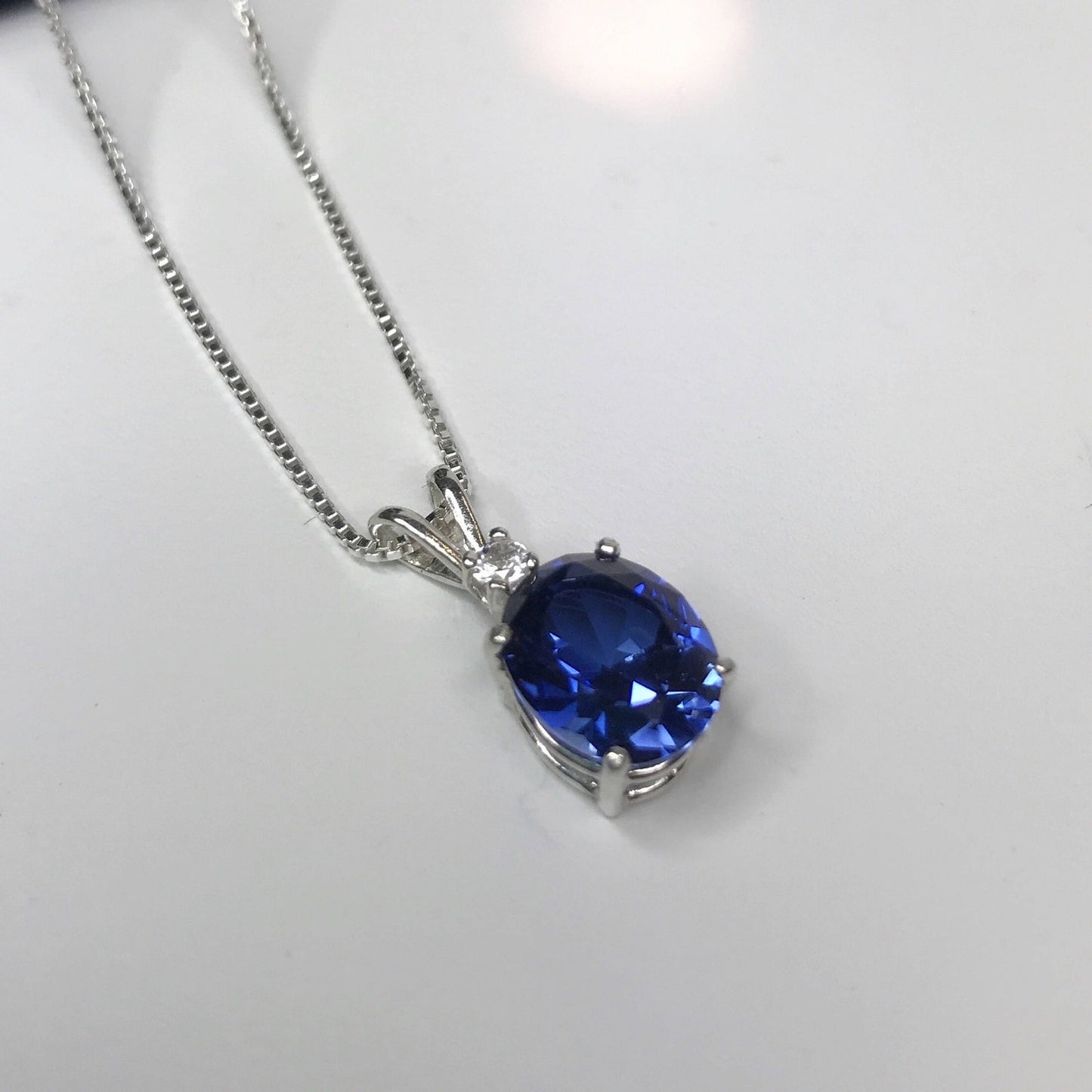 Gorgeous 3ct Blue & White Sapphire Sterling Silver Pendant Necklace Sapphire Septmeber Gift Trending Jewelry 14kt Gold 18"