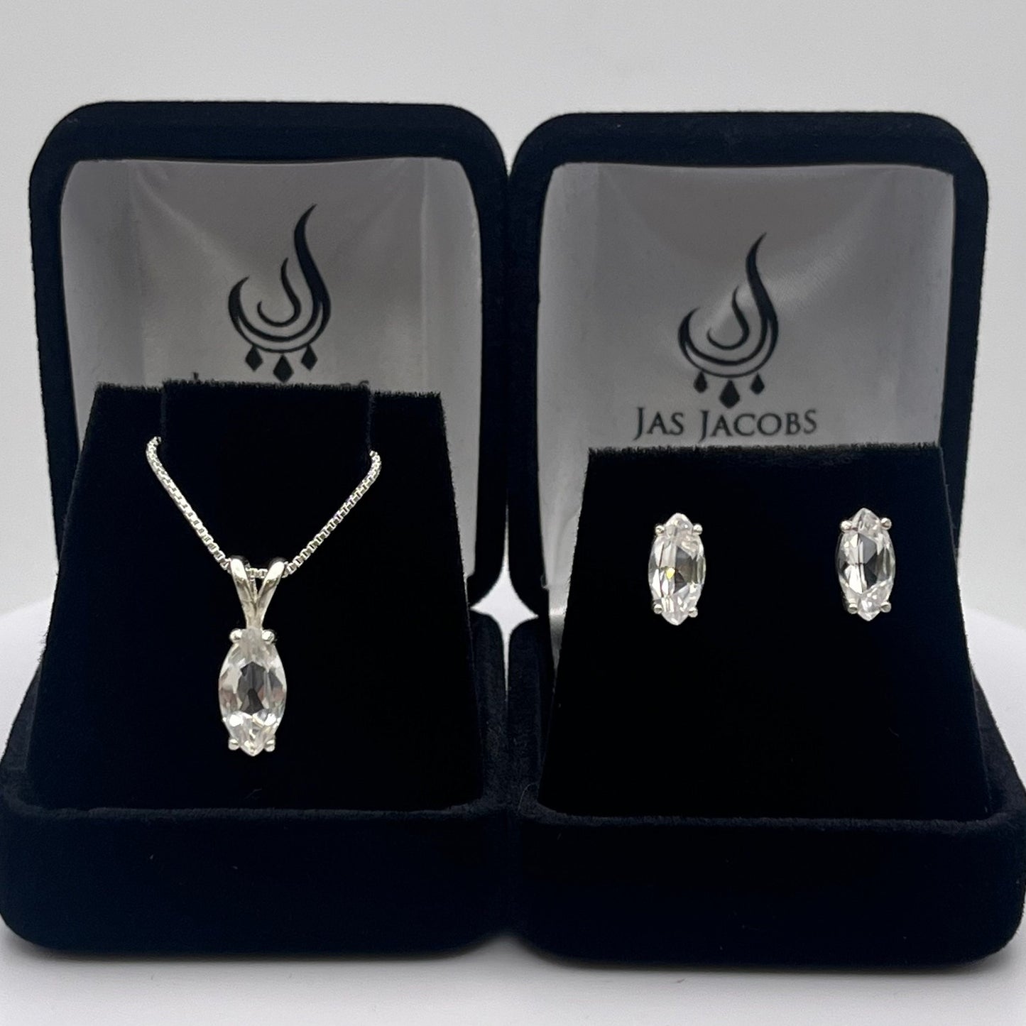 Beautiful 4ctw Marquise White Sapphire Earrings and Necklace Set Sterling Silver Wedding Jewelry Gift Marquise Studs