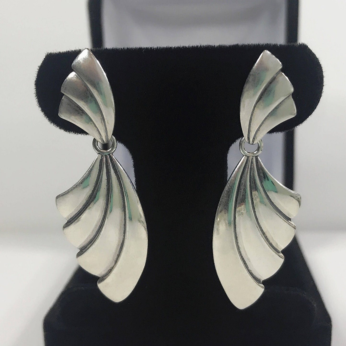 Gorgeous 2" Sterling Silver Fan Earrings Vintage Style Trending Jewelry Gift
