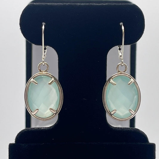 GENUINE 13ctw Aquamarine Chalcedony Earrings Sterling Silver Gemstone Leverback Dangle Trending Jewelry Gifts