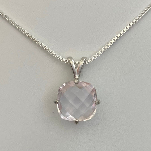 Gorgeous 12mm 6.5ct Rose Quartz Necklace or Pendant in Sterling Silver 10k or 14k Rose Gold Yellow or White Gold Jewelry Gift