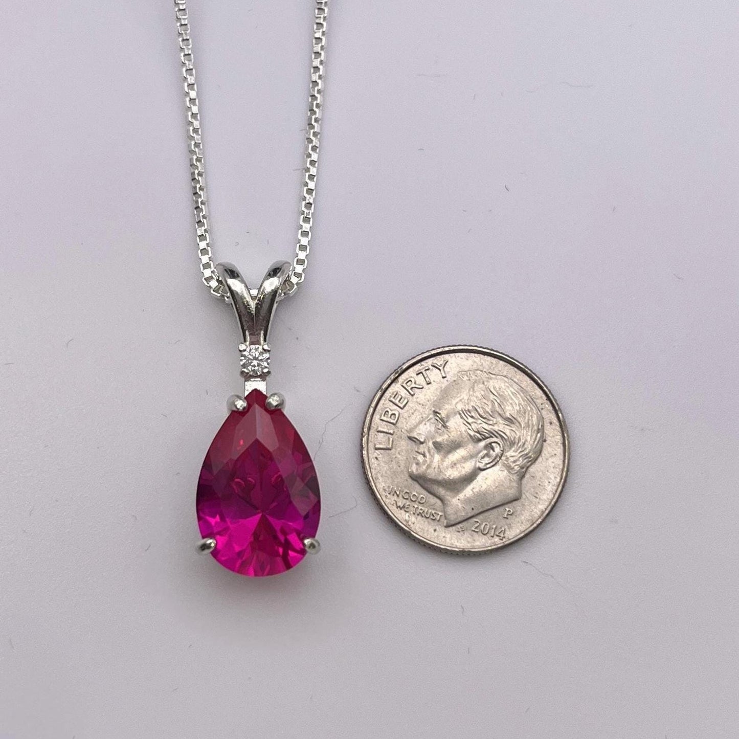 Beautiful 6.5ct Pink Sapphire Necklace White Sapphire Accent Pendant 16” 18” Sterling Silver Bridal Jewelry Gift Teardrop