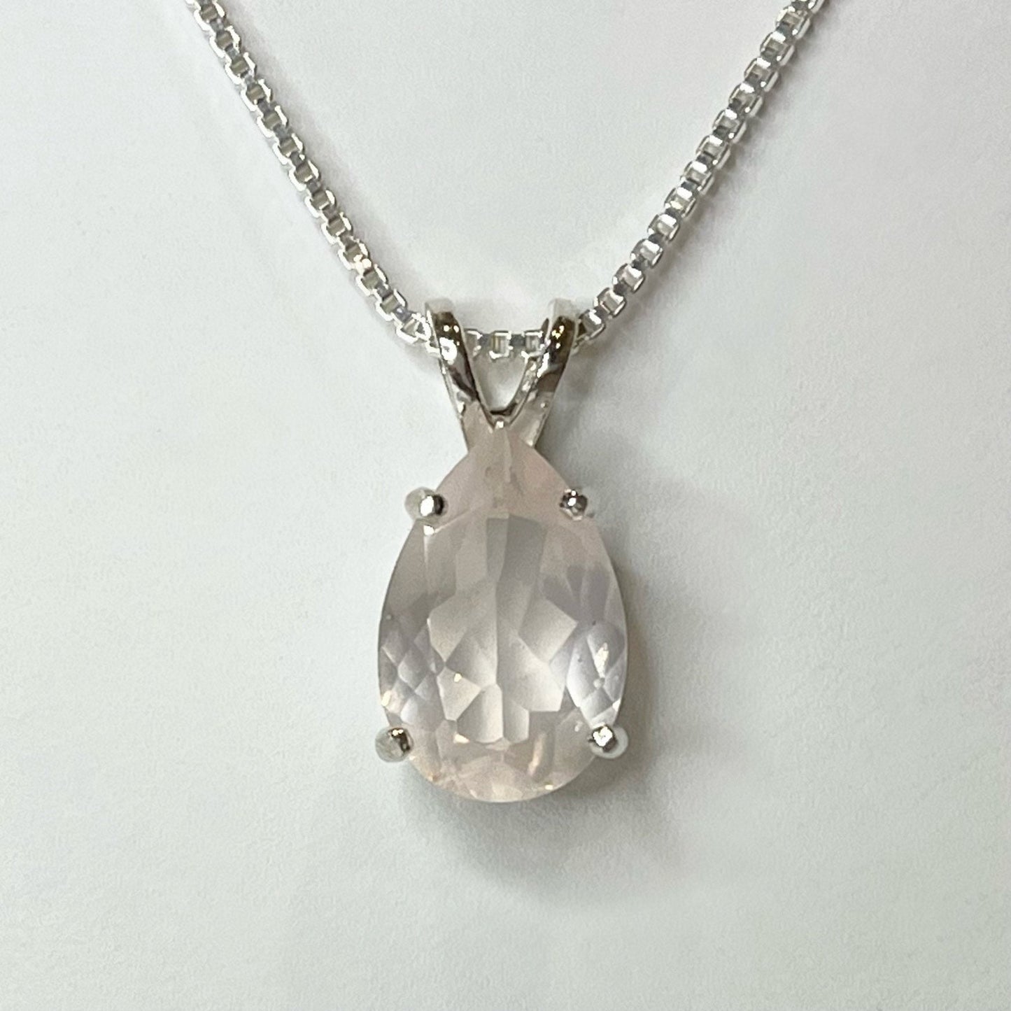 BEAUTIFUL 6ct Pear Cut Natural Rose Quartz Necklace Sterling Silver Trending Jewelry Gift Pale Pink Gemstone Necklace