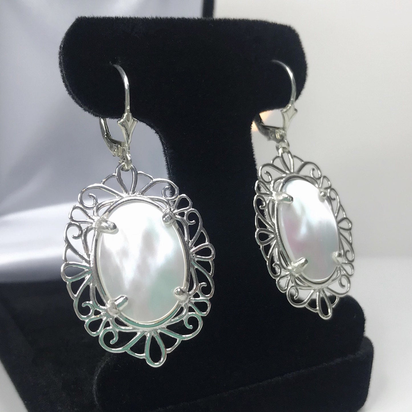 Beautiful Mother of Pearl Earrings in Sterling Silver 2 inch