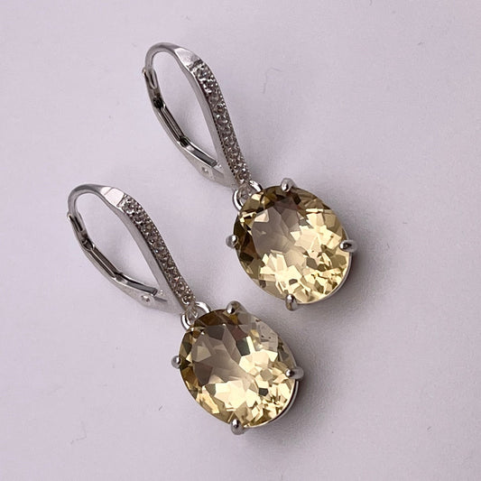 Beautiful 8ct Oval Cut Golden Citrine & White Sapphire Earrings Citrine Earrings
