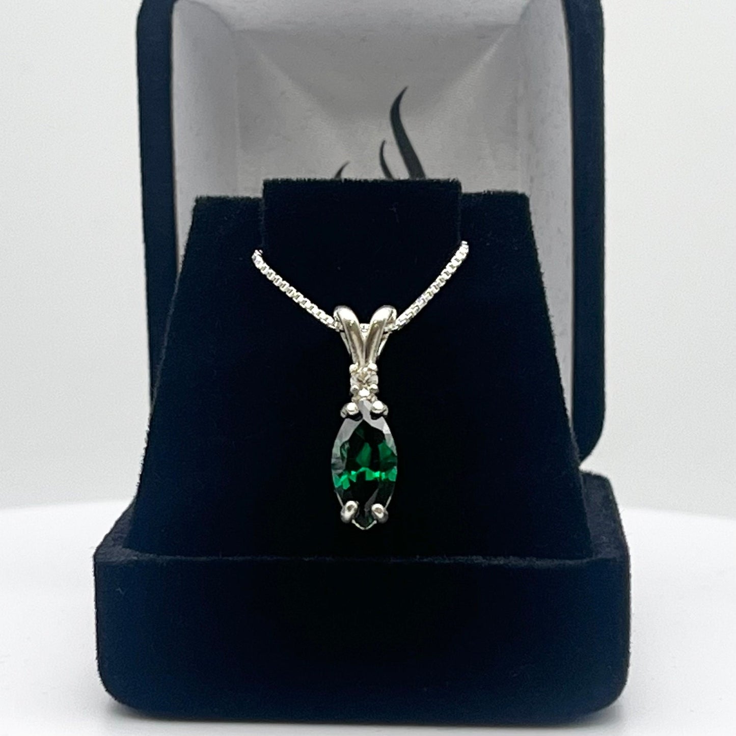 GORGEOUS 2ct Marquise Cut Emerald Necklace White Sapphire Accent Sterling Silver Lab Emerald trending jewelry gift May Birthstone