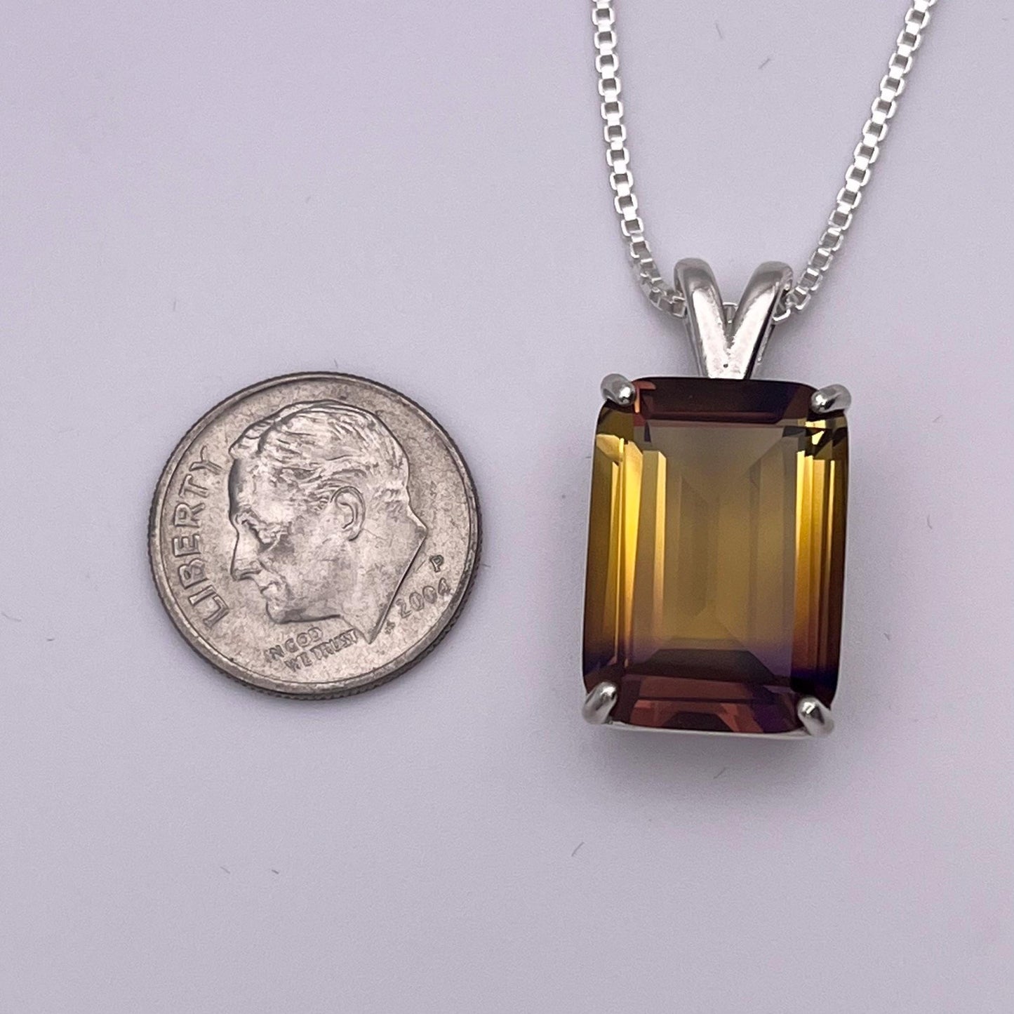 Gorgeous 11.7ct Emerald Cut Ametrine Necklace Pendant Sterling Silver Amethyst Citrine Multi Color Gemstone Large Gemstone Pendant Gift