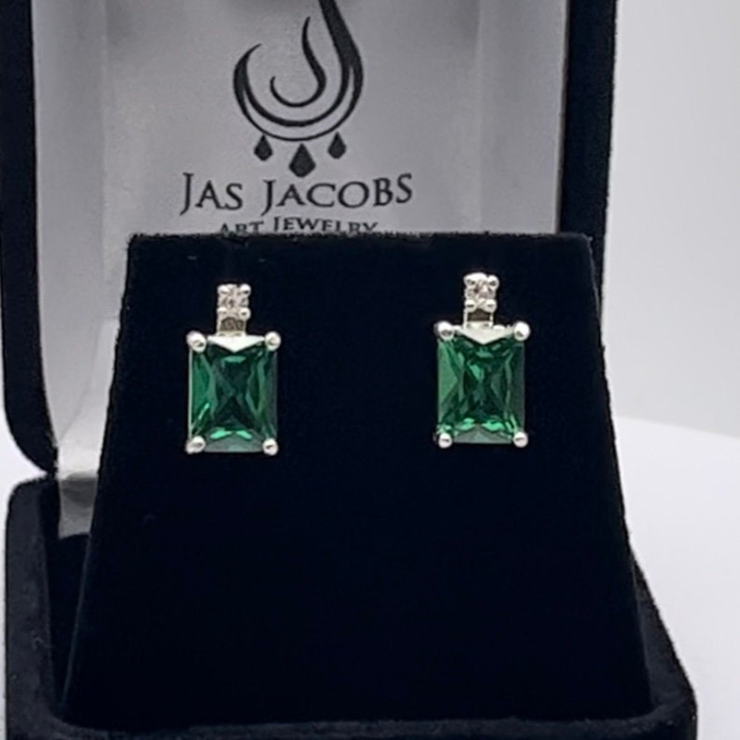 Beautiful 3ctw Emerald & White Sapphire Earrings Emerald Cut Emerald dangle earrings trending jewelry gifts Emerald earrings