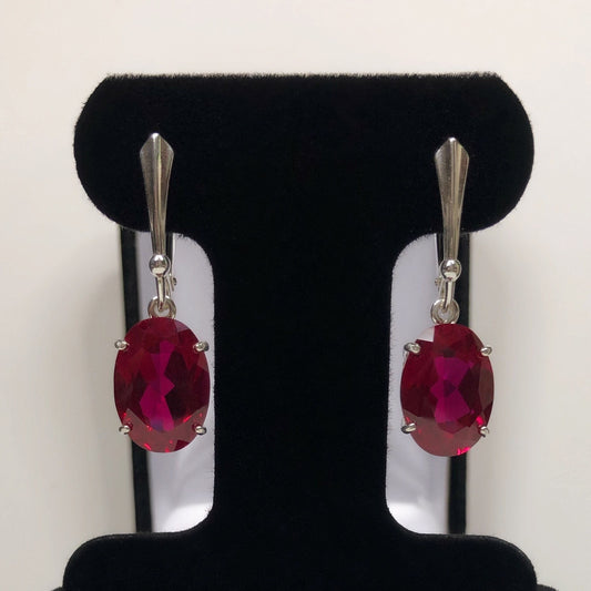 GORGEOUS 12ctw Oval Cut Ruby Earrings in Sterling Silver
