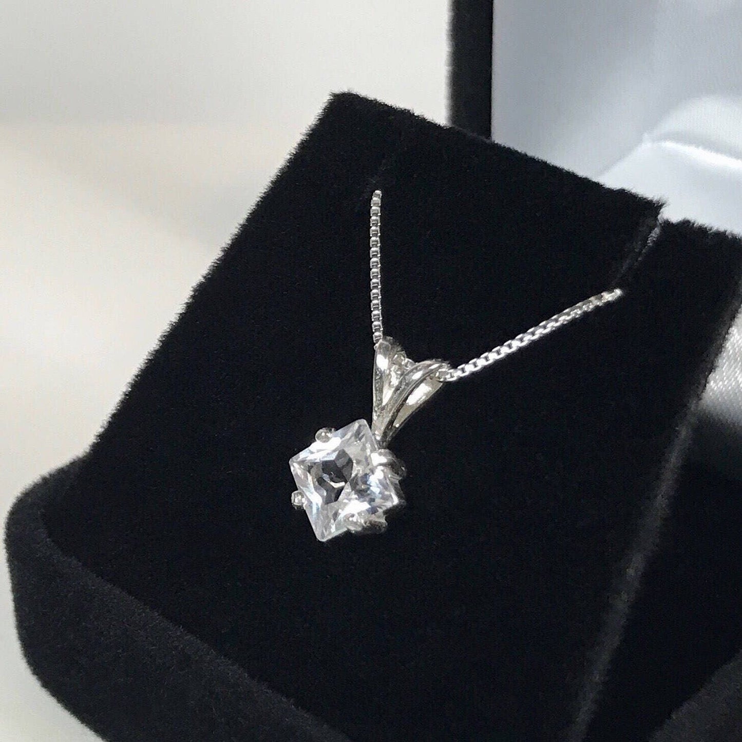 Beautiful 1.2ct Princess Cut White Sapphire Necklace 14kt Gold or Sterling Silver Solitaire Pendant Trending Jewelry Gift Wife Mother Bride