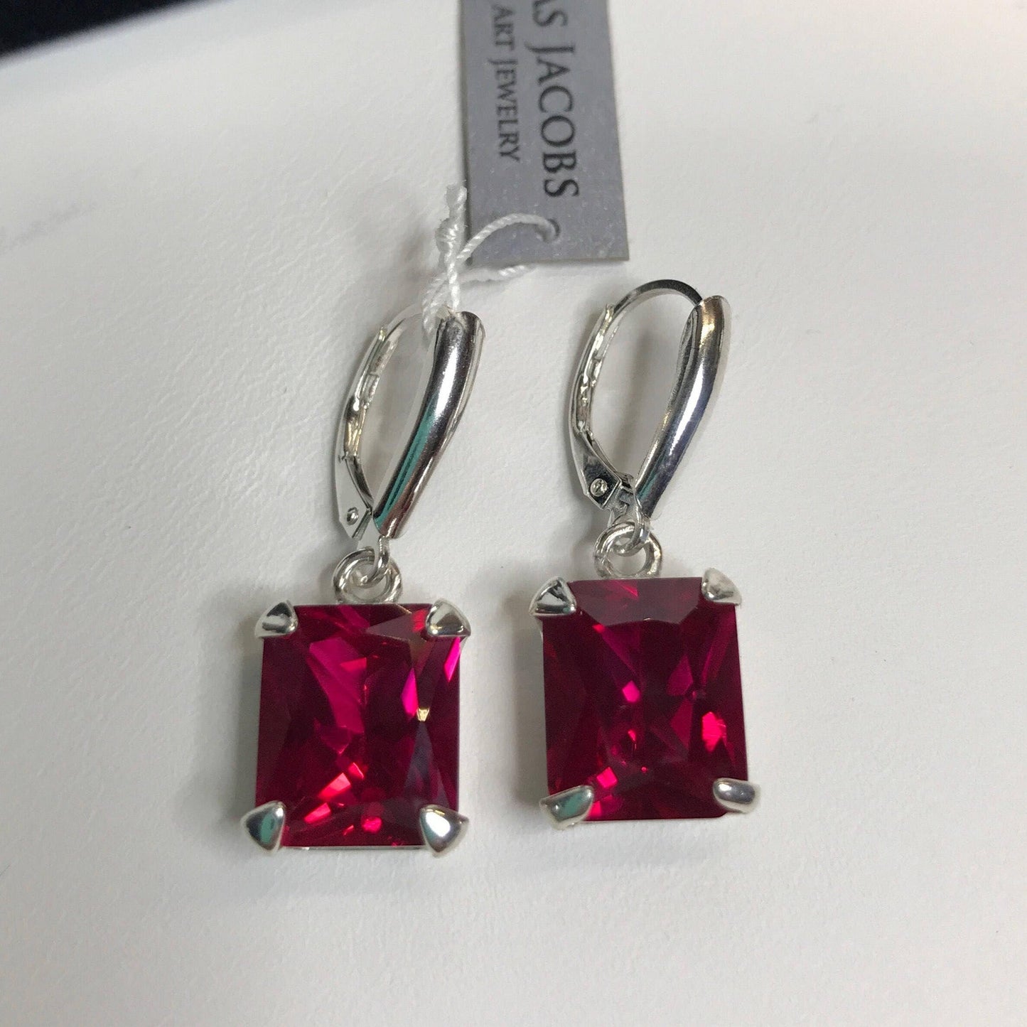 GORGEOUS 14ctw Emerald Cut Ruby Earrings in Sterling Silver