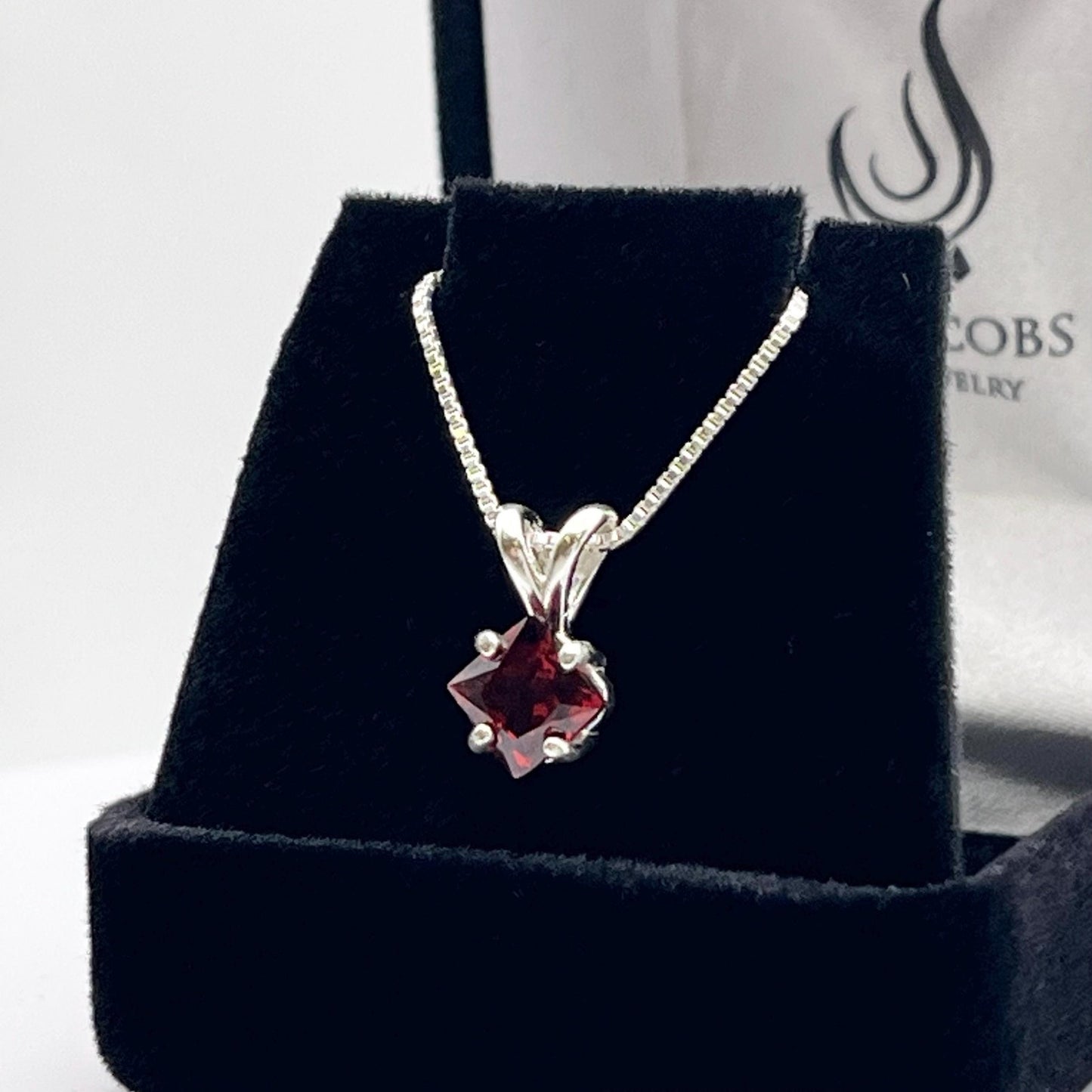 Beautiful 1.25ct Princess Cut Mozambique Garnet Necklace January Birthstone