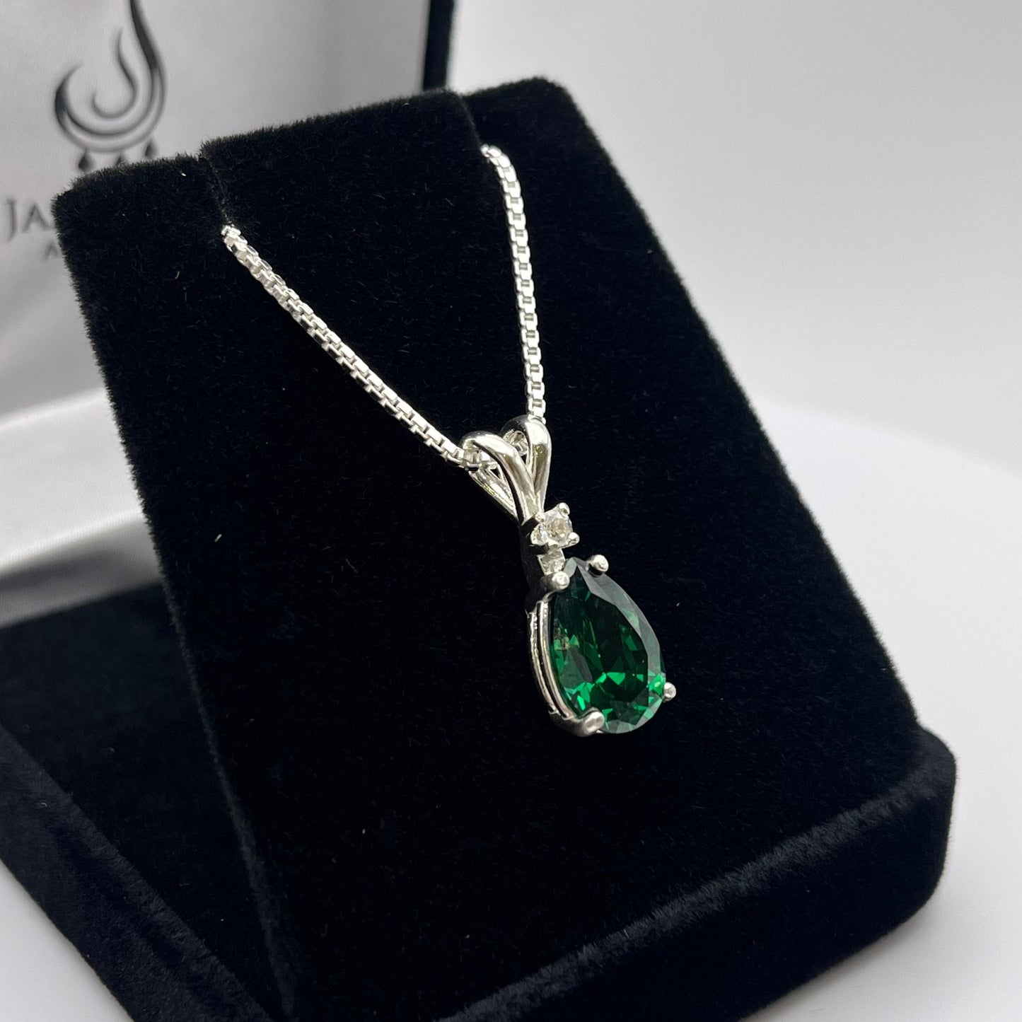 Beautiful 2.3ctw Pear Cut Emerald Necklace with White Sapphire Accent Pendant Necklace Jewelry Gift May Birthstone