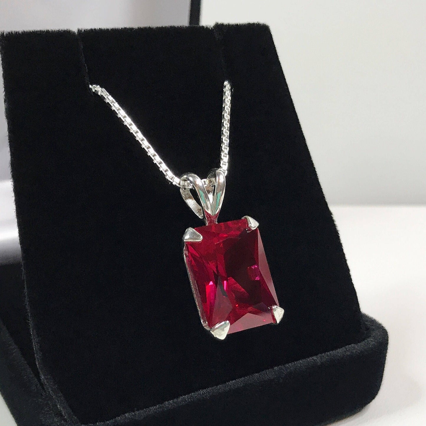 Beautiful 13ct Emerald Cut Ruby Sterling Silver Pendant Necklace Solitaire Jewelry Trends and Trending Gemstones July Gift Lab