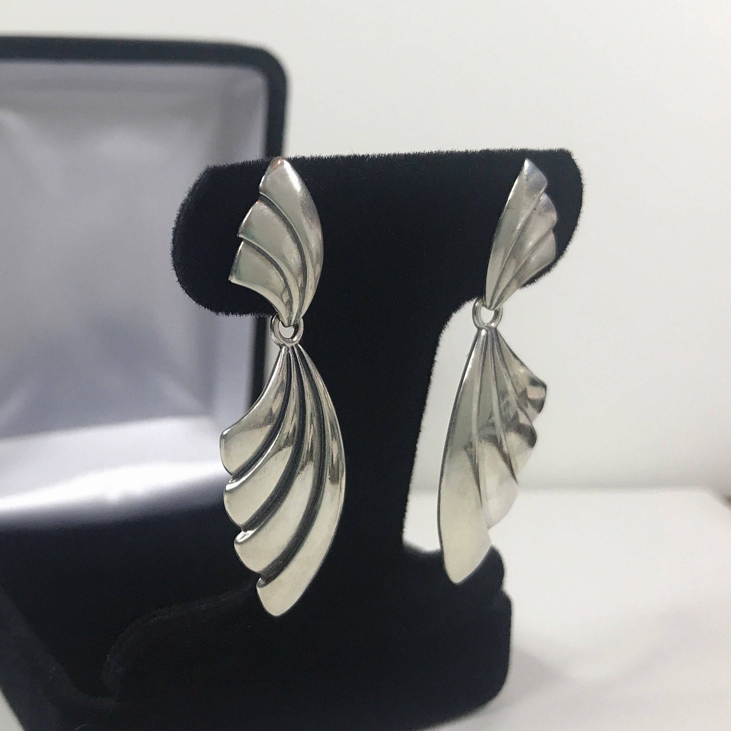 Gorgeous 2" Sterling Silver Fan Earrings Vintage Style Trending Jewelry Gift