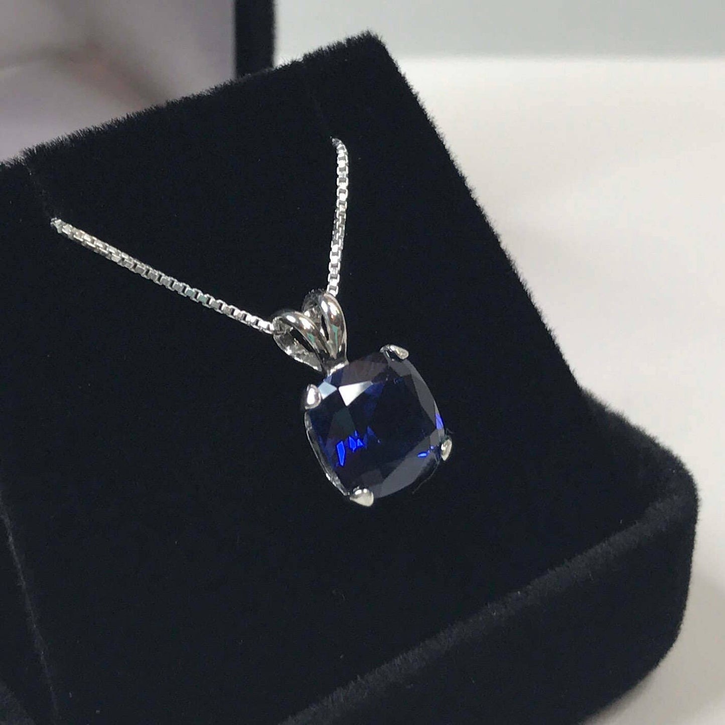 2.5ct Cushion Cut Sapphire Necklace Solitaire Pendant Necklace Trending Fine Jewelry Gifts September Blue Sapphire 18"