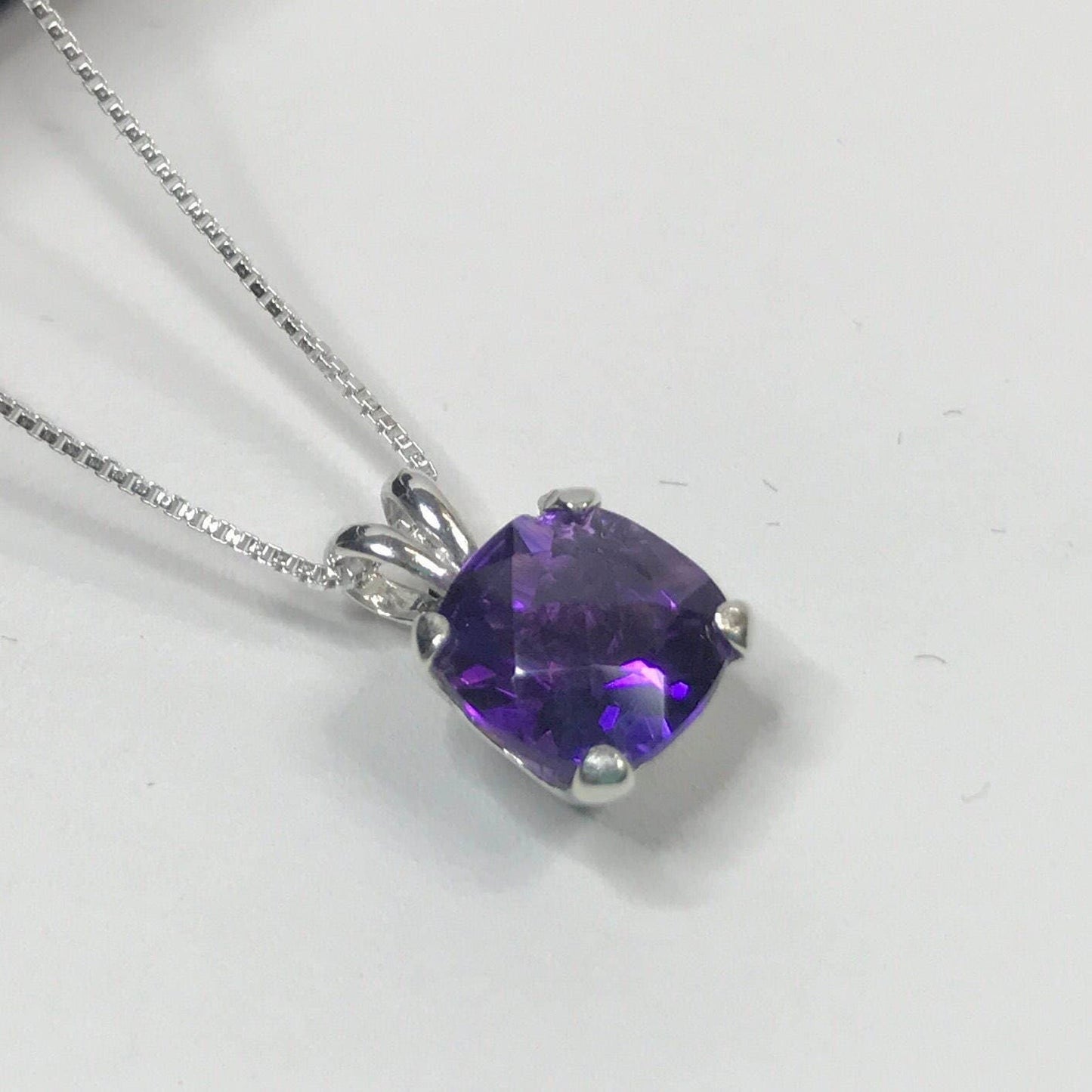 GENUINE 2ct Cushion Cut Amethyst Sterling Silver Pendant Necklace Solitaire Purple Trending Jewelry Gift Birthstone