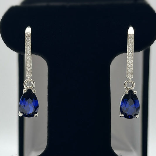 BEAUTIFUL 3.6ctw Blue Sapphire Sterling Silver Earrings Pear Cut Blue Sapphire Leverback Dangle Earrings Trending Jewelry Gift