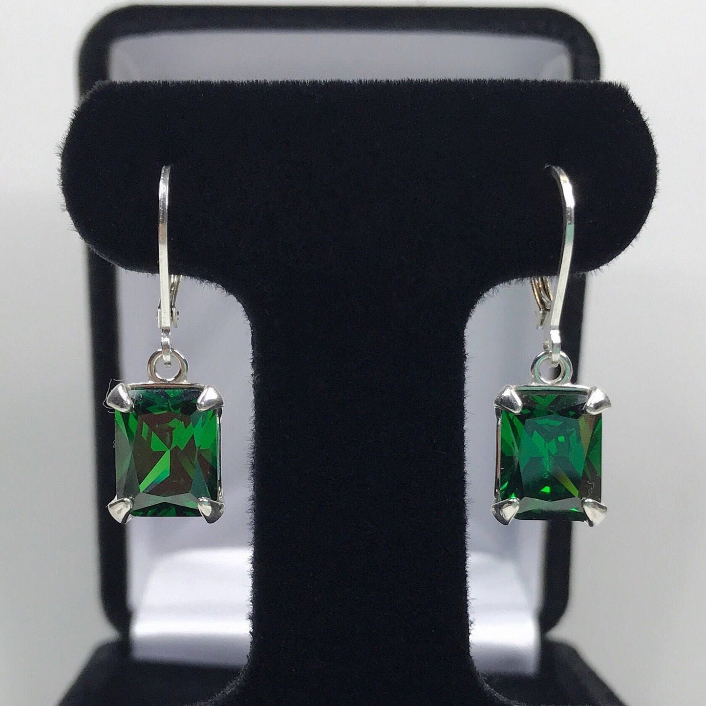 Beautiful 8ctw Emerald Cut Emerald Earrings in Sterling Silver