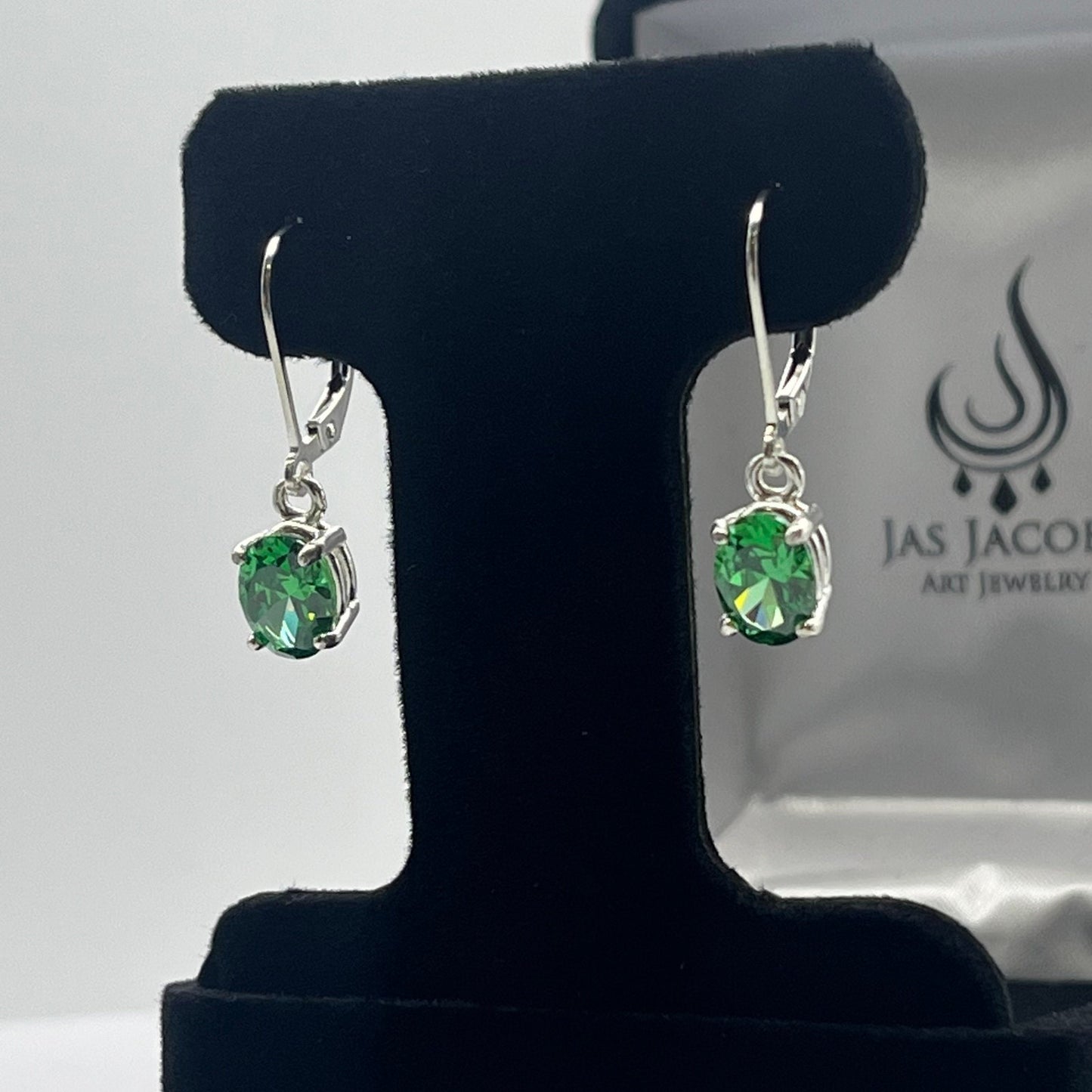 Beautiful 2.3ctw Oval Cut Emerald Earrings Leverback Sterling Silver dangle earrings trending jewelry gifts May Birthstone