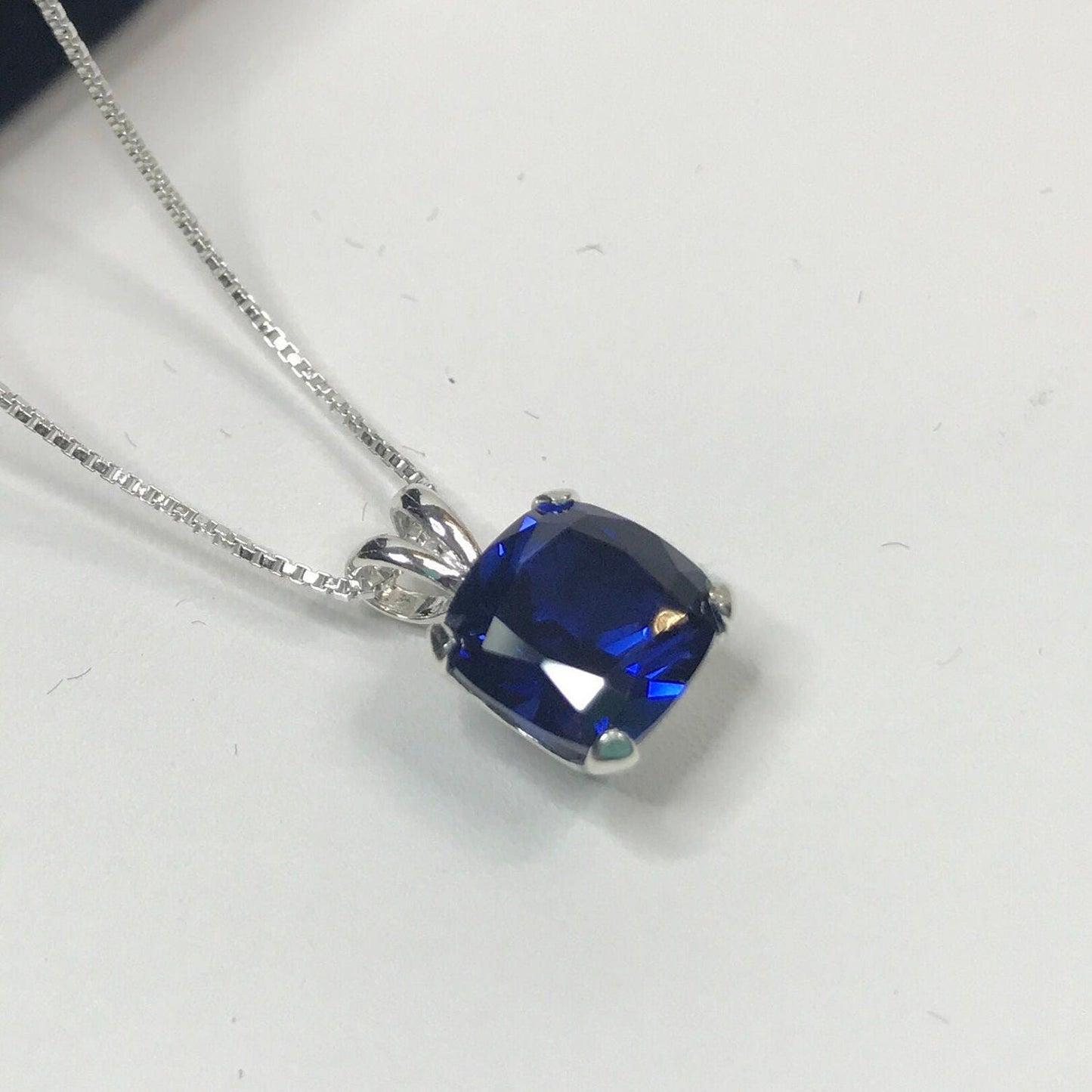 2.5ct Cushion Cut Sapphire Necklace Solitaire Pendant Necklace Trending Fine Jewelry Gifts September Blue Sapphire 18"