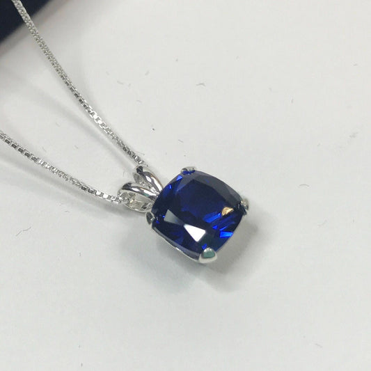 2.5ct Cushion Cut Sapphire Necklace Solitaire Pendant Necklace Trending Fine Jewelry Gifts September Blue Sapphire 18"