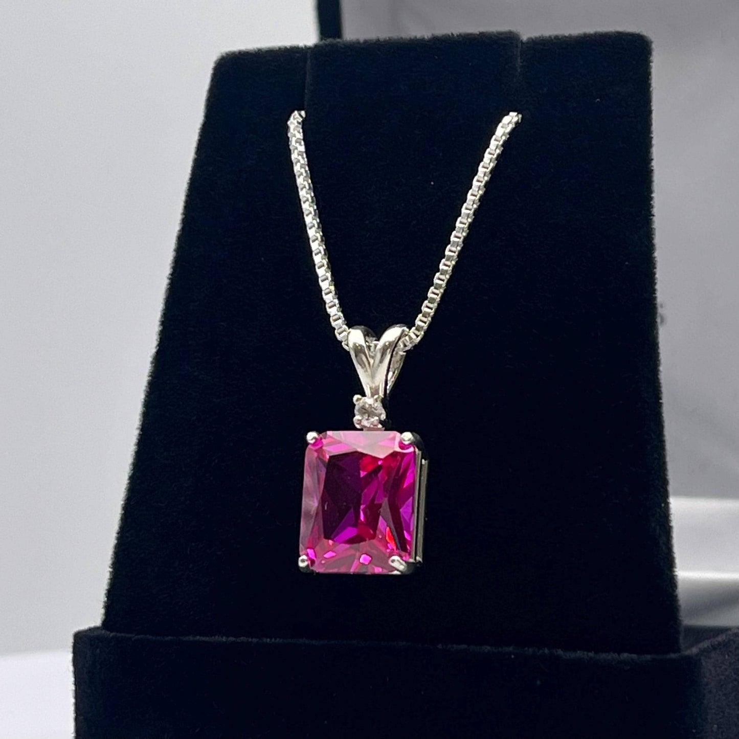 Beautiful 6ct Emerald Cut Bright Pink Sapphire Necklace