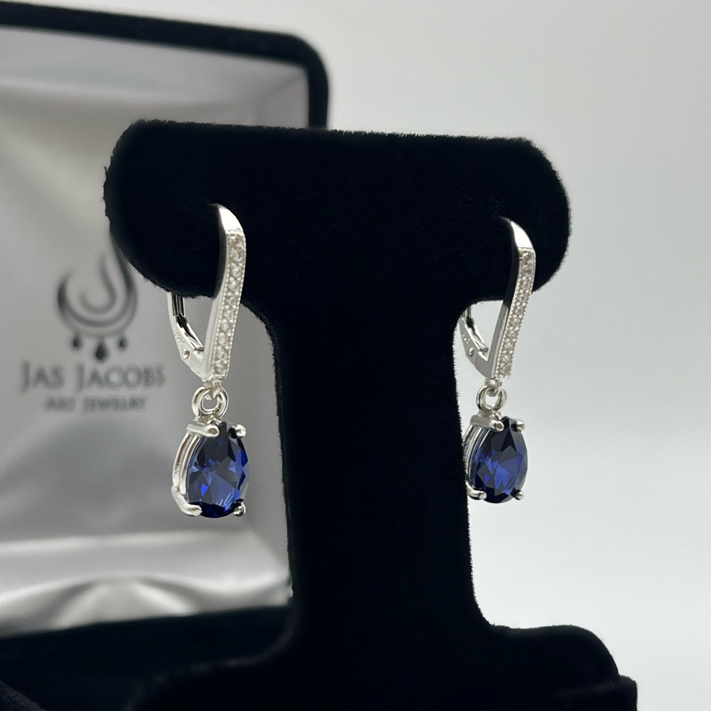 BEAUTIFUL 3.6ctw Blue Sapphire Sterling Silver Earrings Pear Cut Blue Sapphire Leverback Dangle Earrings Trending Jewelry Gift