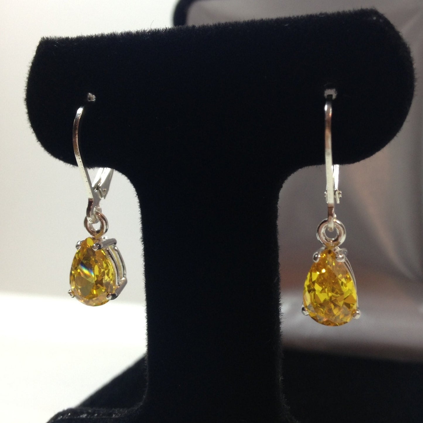 Beautiful 3ctw Pear Cut Citrine Quartz Earrings in Sterling Silver Canary Yellow