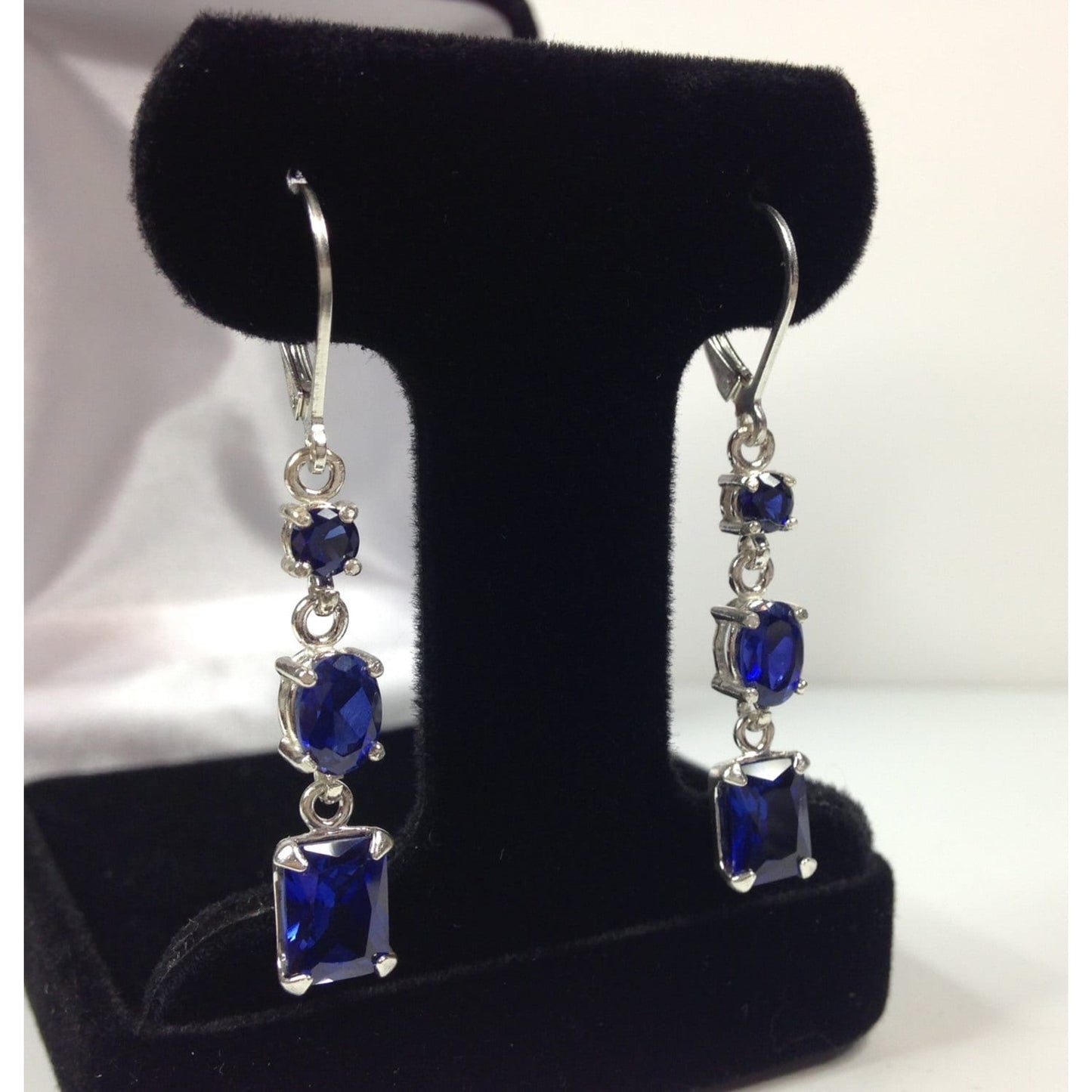Gorgeous Multi Cut Sapphire Earrings in Sterling Silver