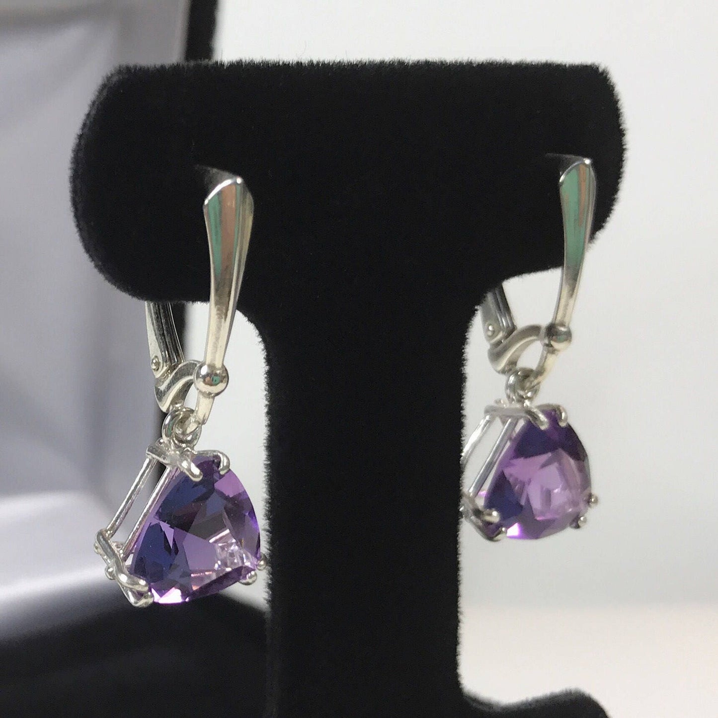 Beautiful 7ctw Trillion Cut Amethyst Earrings in Sterling Silver