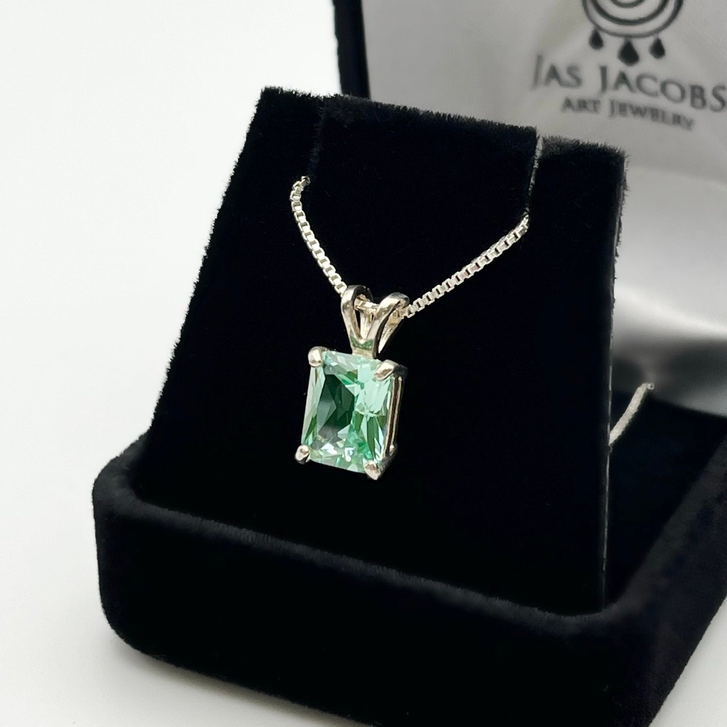 BEAUTIFUL 2.5ct Sea Foam Green Spinel Necklace Sterling Silver Gift Jewelry Trends Trending Emerald Cut Ice Green Moissanite