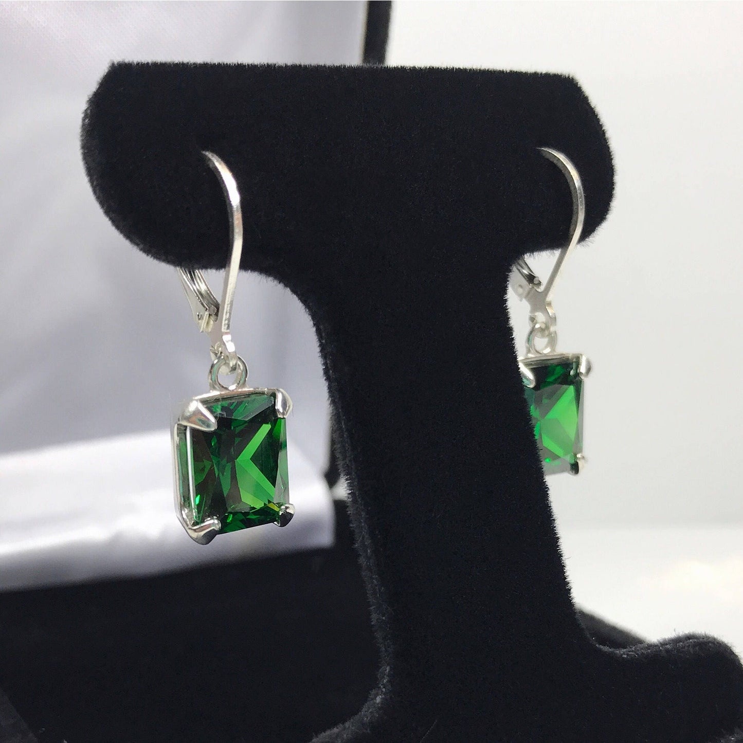 Beautiful 8ctw Emerald Cut Emerald Earrings in Sterling Silver