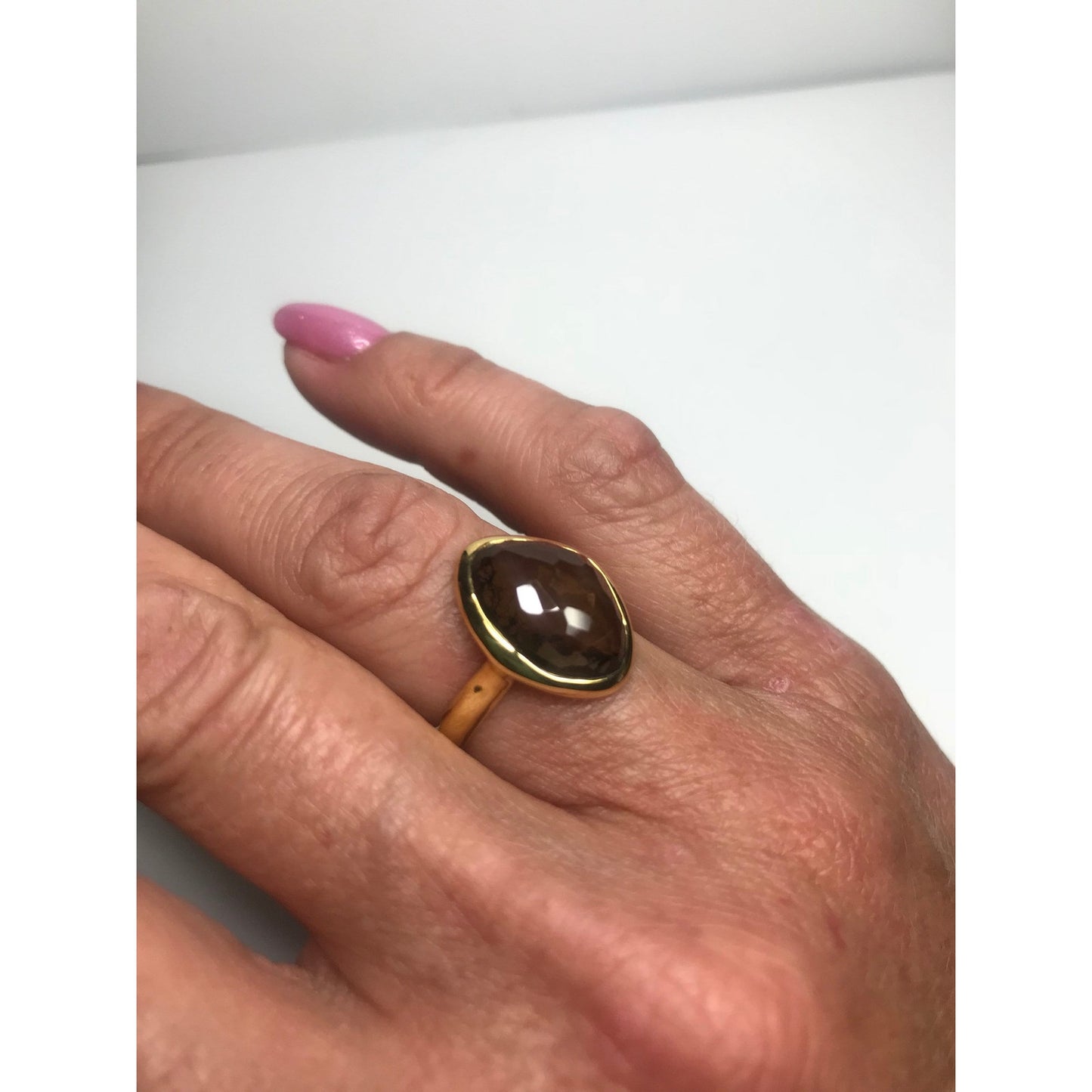 Beautiful 5ct Genuine Smoky Quartz Ring 18k Gold Vermeil Gold Smoky Quartz Ring