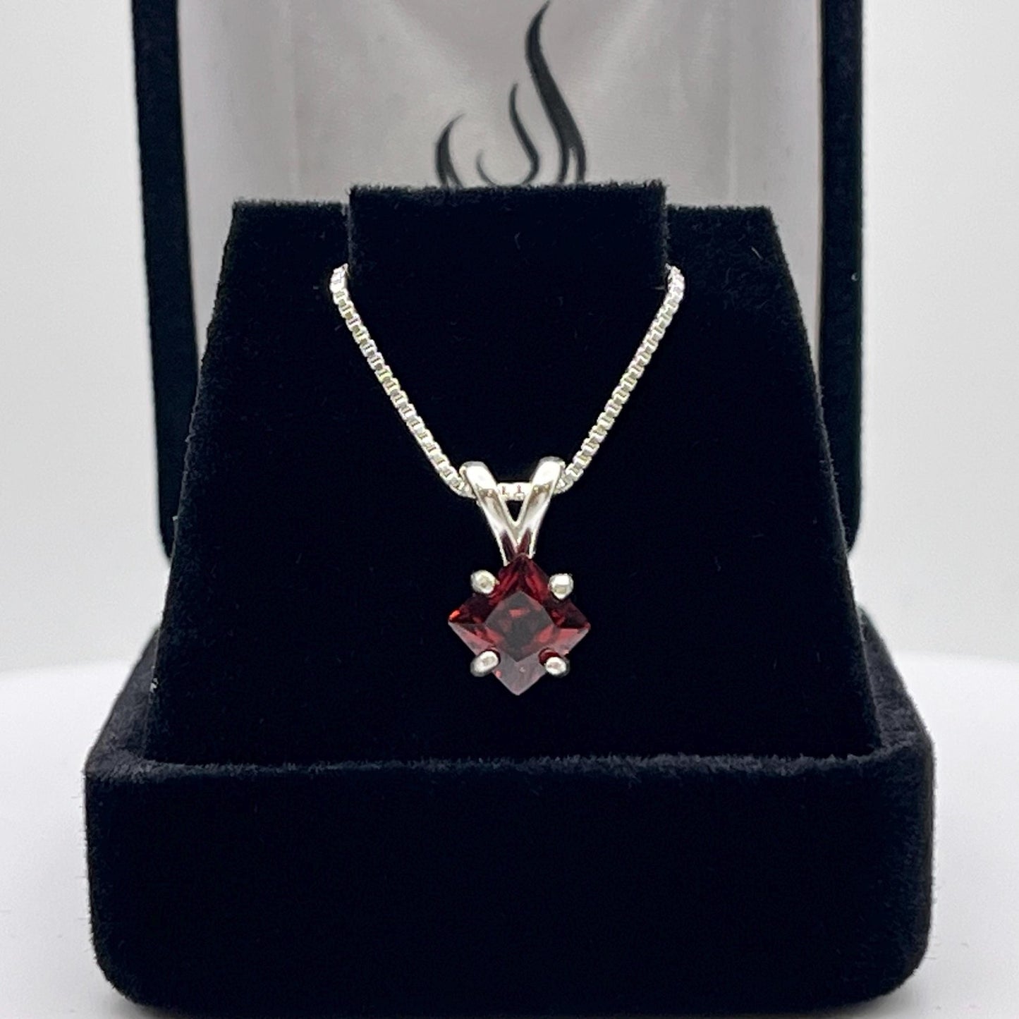 Beautiful 1.25ct Princess Cut Mozambique Garnet Necklace January Birthstone